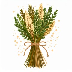 Green and Beige Herb Bouquet Artwork