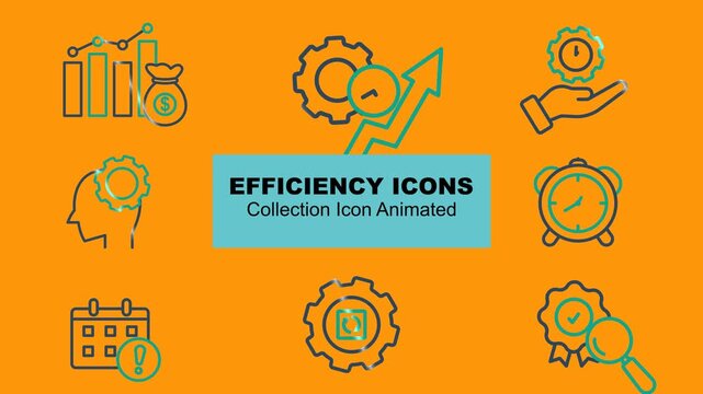 Efficiency icon collection animated. contains cost animation icon, capability, productivity, and more. animated icon related to business. alpha channel, transparent background