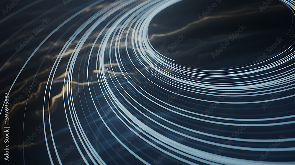 Poster abstract swirling light trails create a futuristic tunnel effect with a dark background