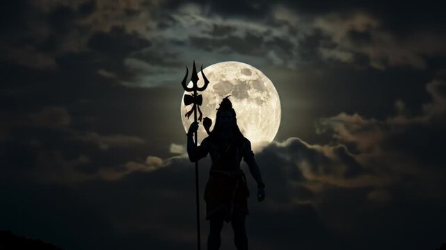 Deity silhouette against full moon and clouds