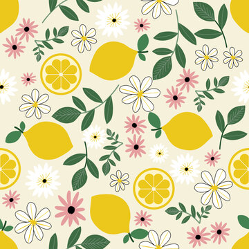 Floral pattern seamless ,Lemon flower seamless pattern ,aesthetic ,flowers pattern design Seamless flower pattern with colorful little flowers. Simple flat bright flowers background