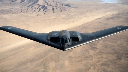 B 2 Spirit Stealth Bomber Flight Over Desert Landscape High Definition Aerial View Military on transparent background