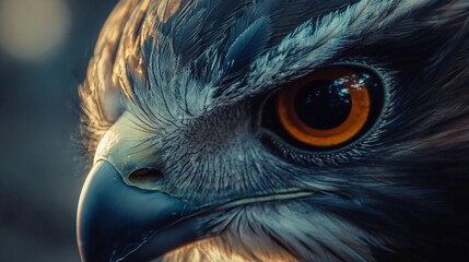 Hawk Close-Up with Vibrant Orange Eye