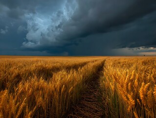 Golden Wheat Field Under a Dramatic Stormy Sky