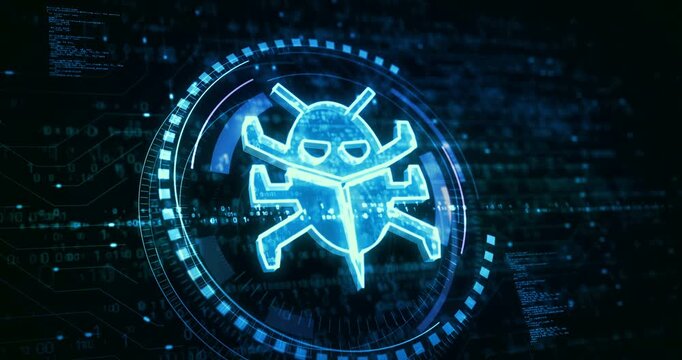 Worm cyber security and digital virus attack symbol digital concept. Cyber technology and computer background abstract 3d.