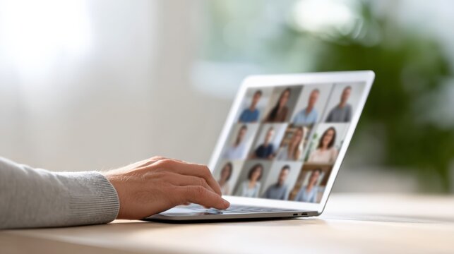 Digital nomad participating in online meetings while working remotely from home or a coworking space, balancing work and travel with family and kids - Powered by Adobe