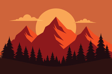 Sunset Over Majestic Mountains A Serene Vector Landscape Illustration