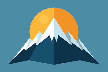 Minimalist Mountain Peak Serene Snowy Peaks Against a Radiant Sun Flat Illustration