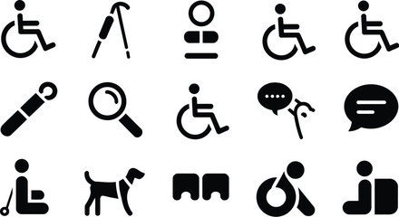 Fototapeta premium Illustration of various accessibility and assistance related black icons
