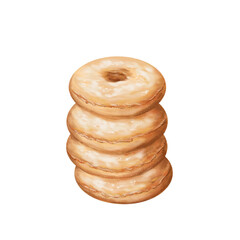 Realistic cider donuts in stack illustration featuring sweet baked dessert isolated. cuisine breakfast