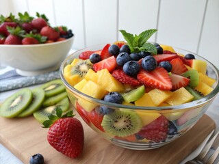 Fresh Friut Salad in a Clear galss bowl 