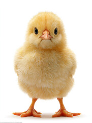 Obraz premium A fluffy yellow chick stands tall isolated on white background