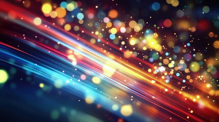 Colorful Light Streaks on Dark Background with Bokeh Effect

