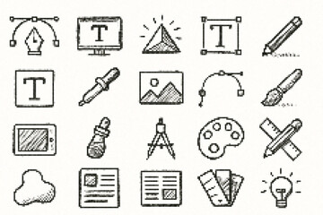 Obraz premium Graphic design tools and concepts sketched icons drawing