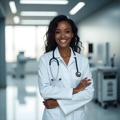 African female doctor in modern hospital