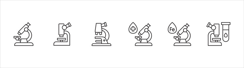 Microscope icon set. Laboratory and biology icon. Icon symbol for lab, chemistry, research, experiment, science, medical technology, scientist, biology test. Vector illustration