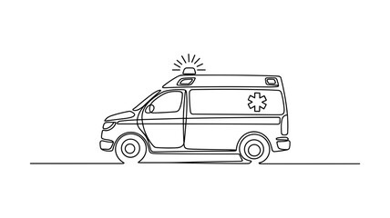 Ambulance van in simple clean continuous line drawing style vector illustration © MDJAHIDUL