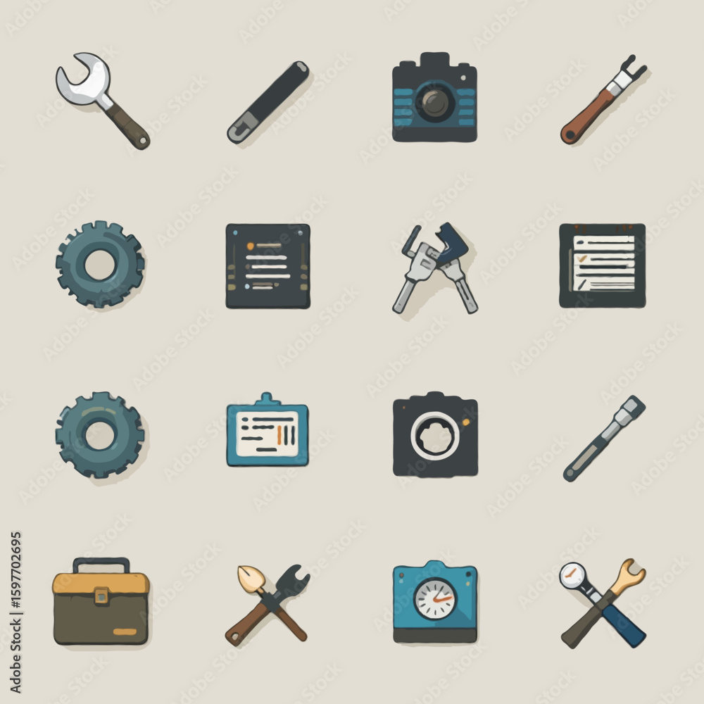 Poster flat style vector icons for tools and settings
