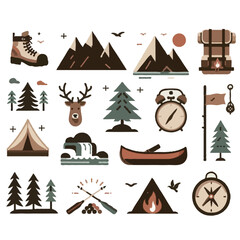 Fototapeta premium A flat vector icons representing nature and adventure