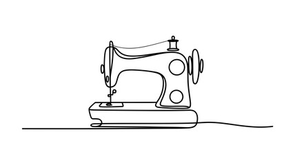 Sewing machine with thread in minimal continuous line art vector illustration