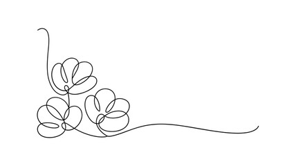 Floral continuous line drawing with blooming flowers corner art vector illustration