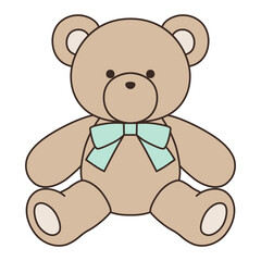 リボンをつけたかわいいくまのぬいぐるみのベクターイラスト。熊、アイコン、テディベア