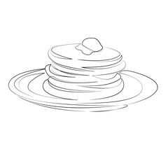 One continuous line drawing on white isolated background. Minimalism linear illustration. plate, snack, breakfast, dessert, food, delicious, sweet, meal, tasty, cake
