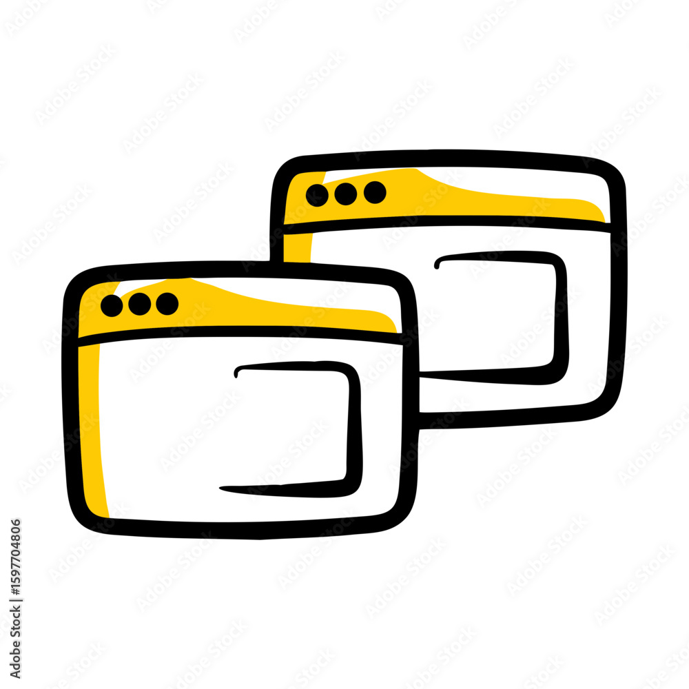 Poster a doodle-style icon of two overlapping browser windows, perfect for websites or blogs about multitas