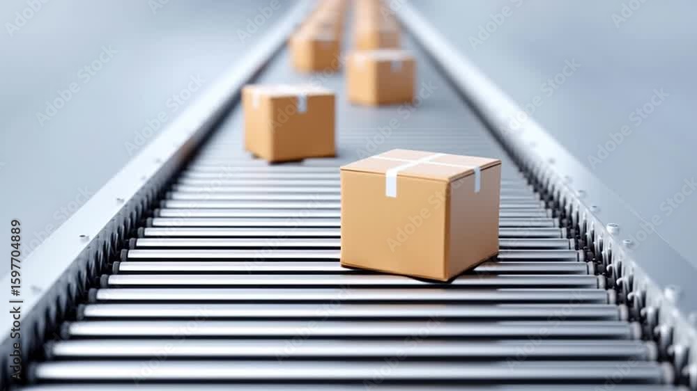 Poster package conveyor warehouse logistics shipping box industrial automation e commerce distribution fulf
