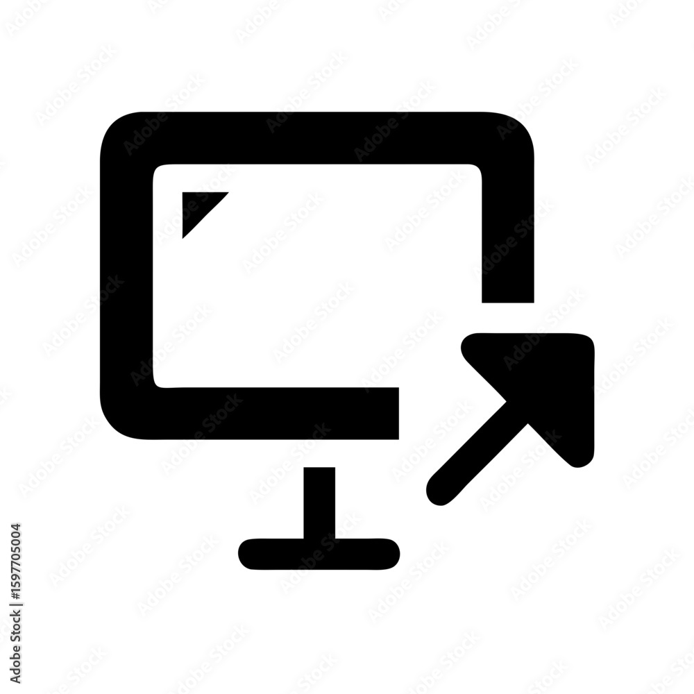 Poster a simple line art icon of a monitor with an outward-pointing arrow, ideal for websites/blogs on exte