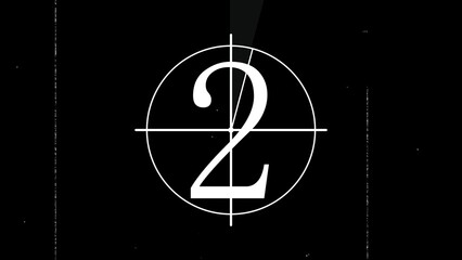 Classic vintage film countdown leader with a bold white number two inside an oval frame on a black background