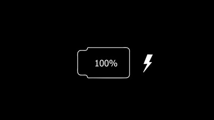 Iconic representation of a fully charged battery with a lightning bolt symbolizing power and energy on a dark background