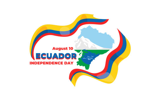 This colorful vector illustration represents Ecuador's Independence Day, featuring the country's flag and map. Celebrated on August 10, it's a patriotic occasion.