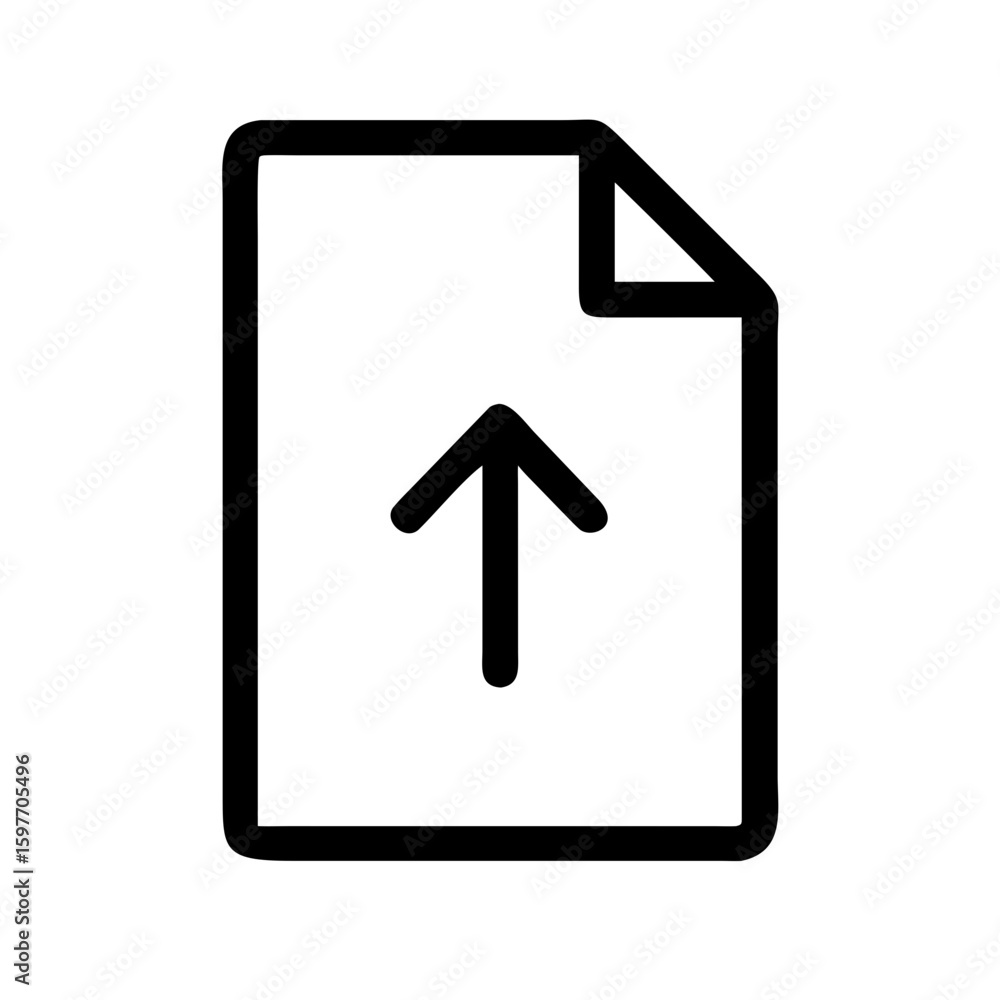 Poster a simple, flat line art icon of a document with an upward arrow, perfect for websites or application
