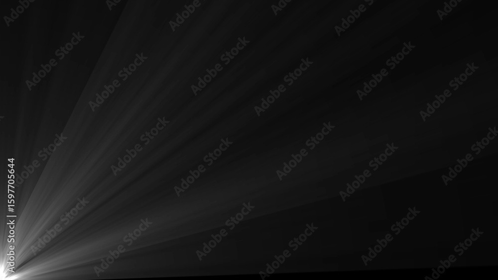 Poster abstract light rays emanating from a bright white source against a dark black background creating a 