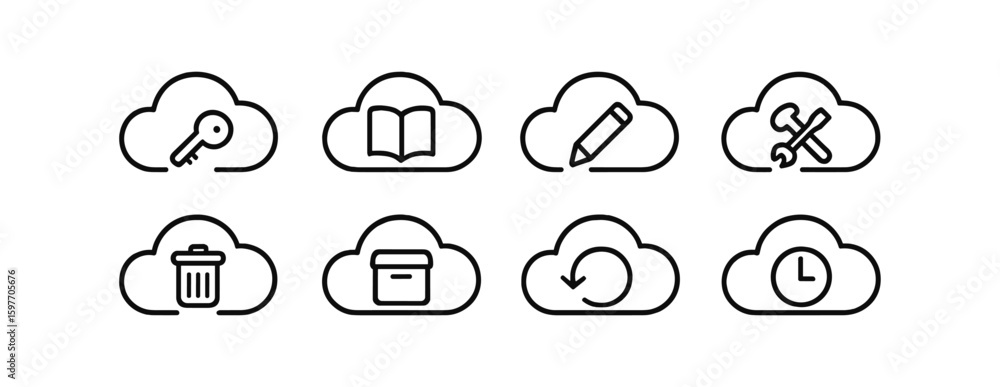 Aufkleber cloud computing icon set. essential outline icons for technology and web interface
