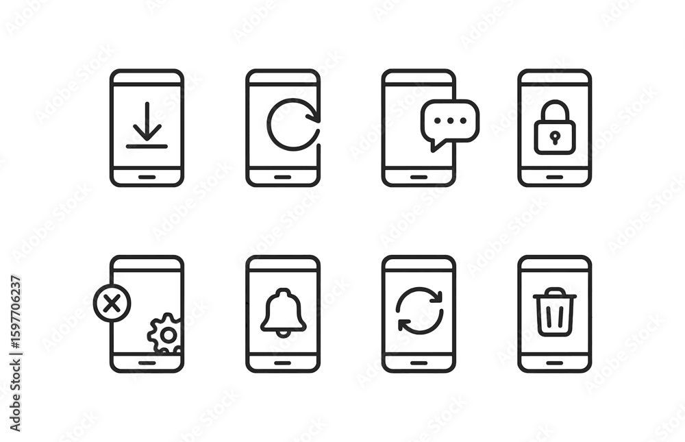 Poster mobile app interface outline icon set. simple, minimalist user interface elements