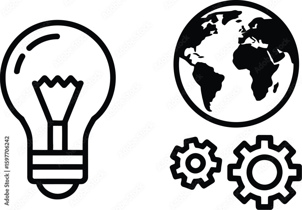 Poster a lightbulb and a globe with gears representing innovation and global solutions