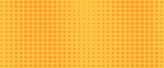 Yellow orange halftone pattern. Retro comic gradient background. Square pixilated dot cartoon texture. Pop art faded gradient pattern