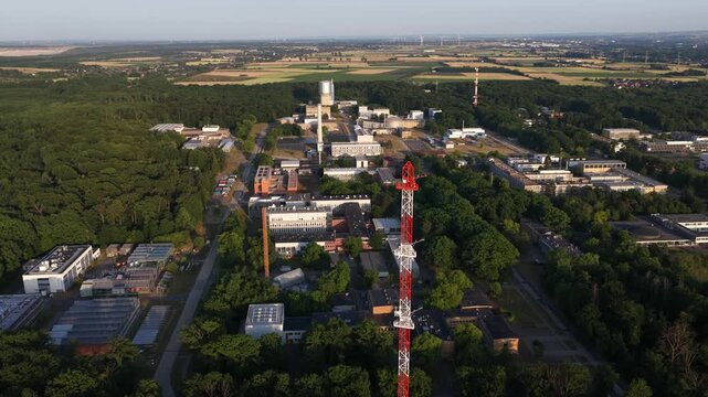 Aerial view of Forschungszentrum Julich interdisciplinary research center surrounded by greenery