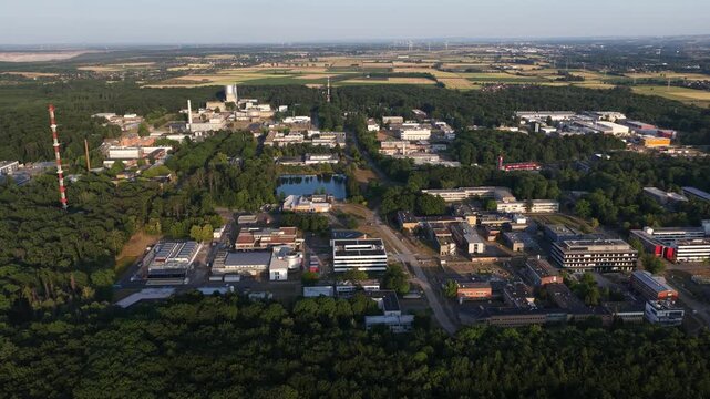 Aerial view of Forschungszentrum Julich interdisciplinary research center surrounded by greenery