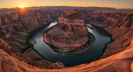 Horseshoe Bend at Golden Hour – Stunning Colorado River Meander, Vibrant Sunset Colors, Majestic Canyon Landscape, and Iconic Southwest Scenery