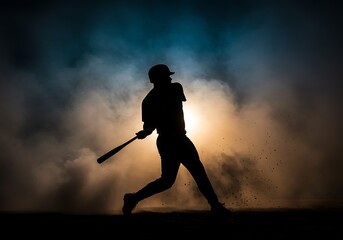 Silhouette of a baseball player preparing to hit the ball.