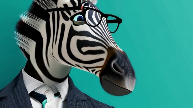 Humorous video of a man in a zebra suit and glasses. Ideal for entertainment content and advertising campaigns.
