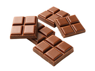 Delicious milk chocolate bar pieces stacked together isolated on transparent background