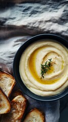 White bean cream with olive oil and thyme.