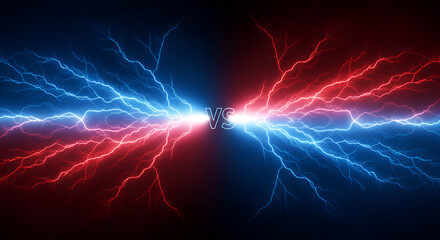 Red and blue electric energy lines crossing in darkness