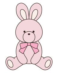 Obraz premium リボンをつけたかわいいうさぎのぬいぐるみのベクターイラスト。兔、アイコン