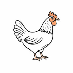 Fototapeta premium Stylized illustration of a white hen with orange comb standing on white