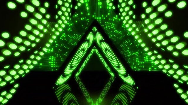 Abstract tunnel with colourful flashing lights in symmetrical kaleidoscope design